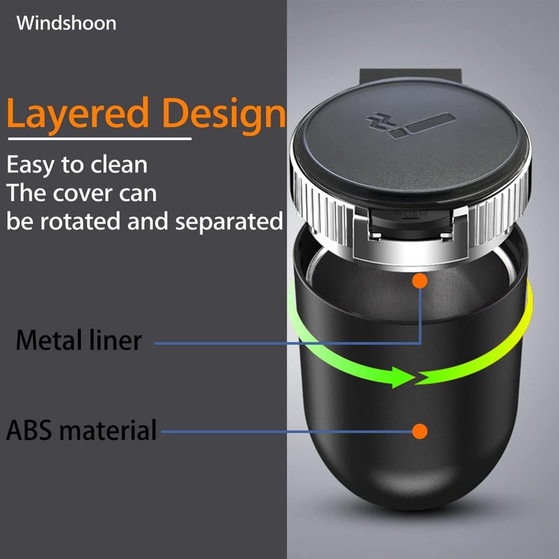 Windshoon Smokeless Car Ashtray with Lid - Stainless Steel Inner Container Windproof Ashtray, Portable LED Blue Light Auto Accessories for Travel, Detachable Mini Trash Can (Silver 1-Pack) - Image 5
